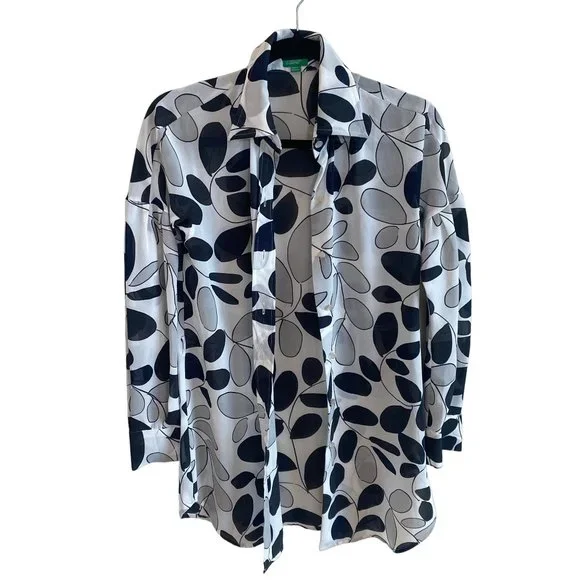 United Colors of Benetton Women Career Dress Shirt Tunic Drop Sleeves Collar S/M - Picture 11 of 16